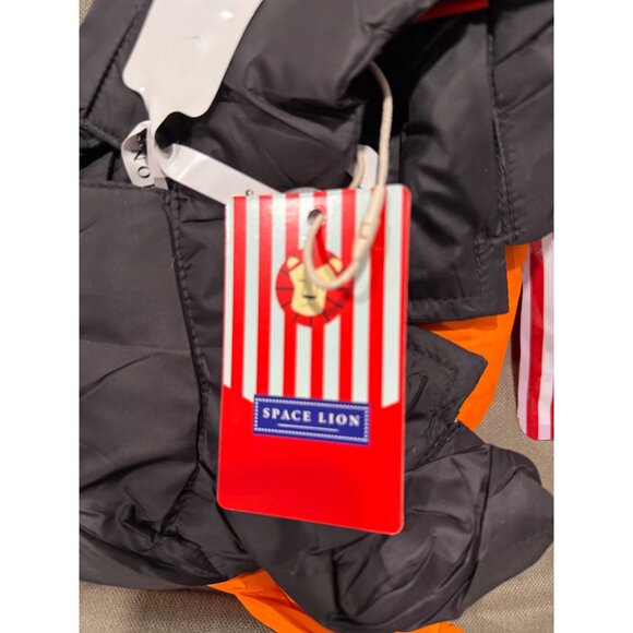 Space Lion Dog Winter Coat L Black & Orange Puffer Jacket With Hood Snap Buttons - Picture 5 of 7